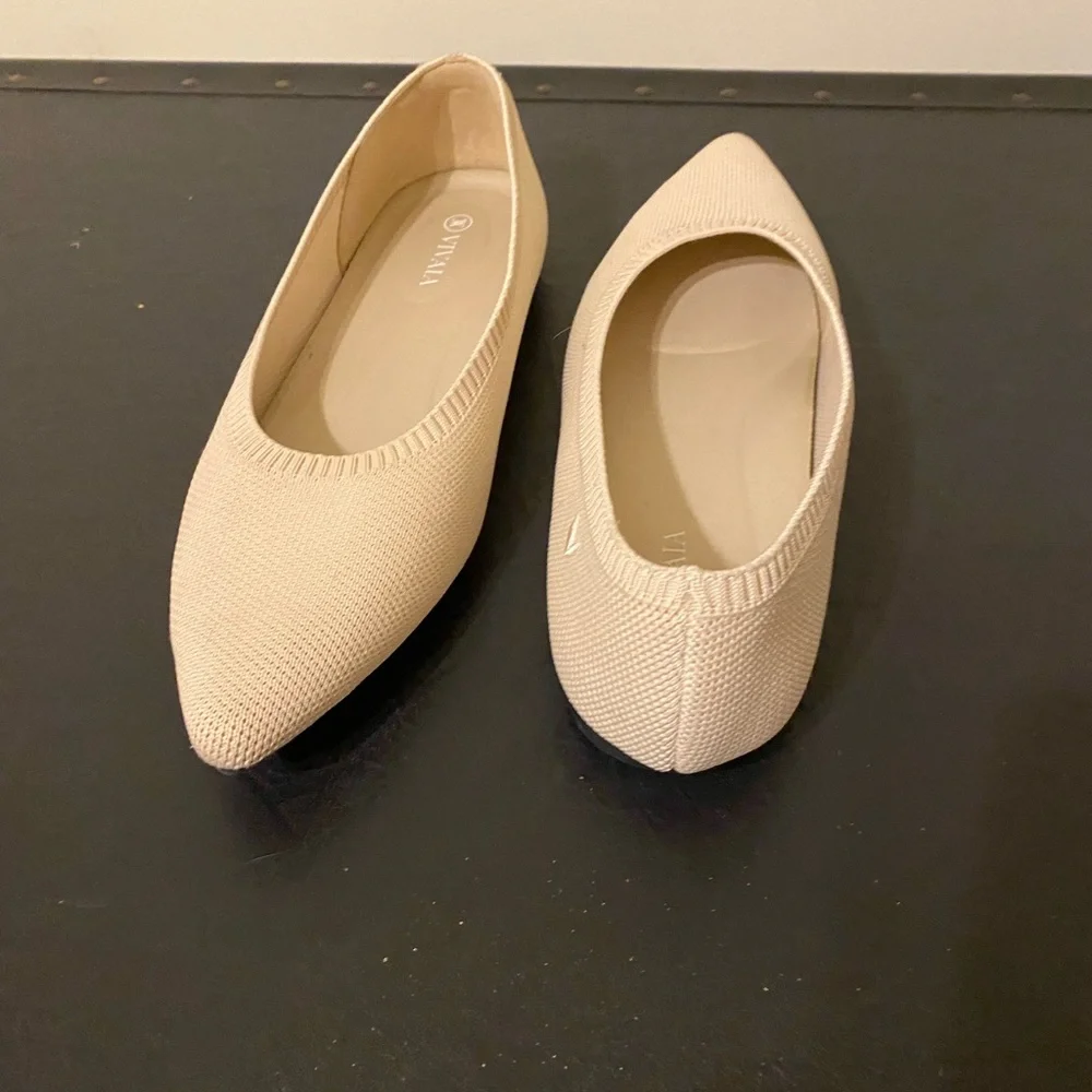 Elegant Viviana Beige/Cream Knit Pointed Toe Slip- on Comfy Cozy Flats for Women - Picture 5 of 13